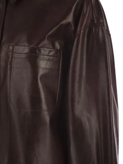 Sportmax Oversized Nappa Leather Shirt Jacket In Brown