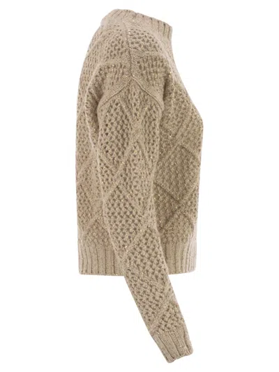 Maxmara Studio Ellade Boxy Wool And Cashmere Jumper With Sequins In Neutral