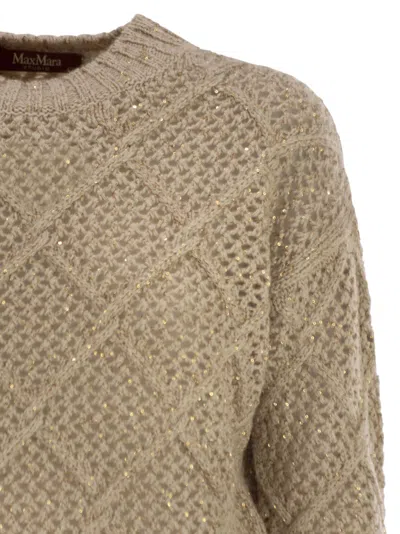 Maxmara Studio Ellade Boxy Wool And Cashmere Jumper With Sequins In Neutral