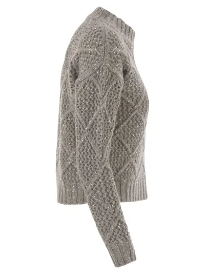 Maxmara Studio Ellade Boxy Wool And Cashmere Jumper With Sequins In Gray