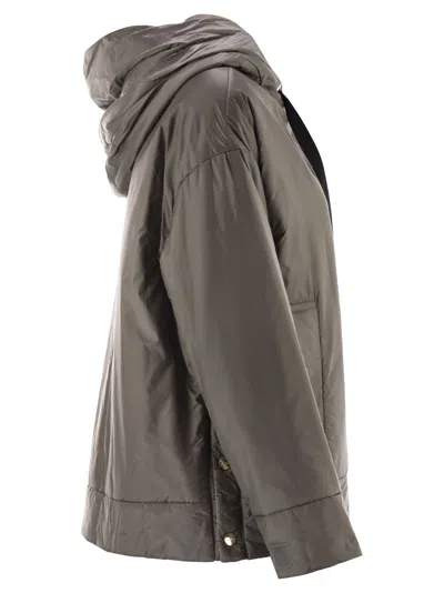 Maxmara The Cube Daria Drip Proof Canvas Padded Jacket With Hood In Gray