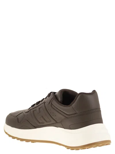 Hogan Hyperlight Leather Trainers In Brown