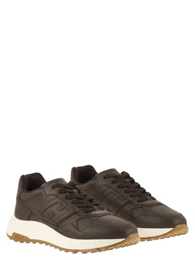 Hogan Hyperlight Leather Trainers In Brown