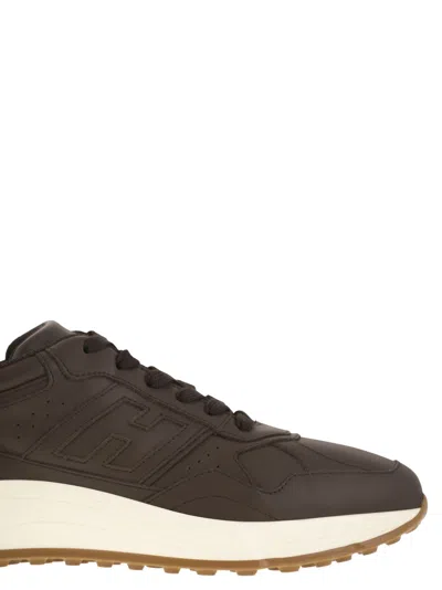 Hogan Hyperlight Leather Trainers In Brown