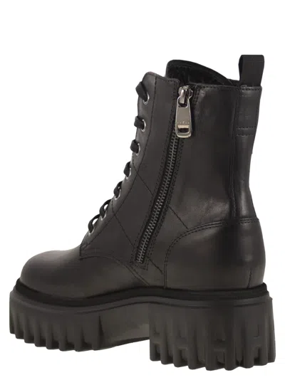 Hogan H700 Chunky Biker Boots In Leather In Black