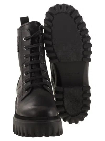 Hogan H700 Chunky Biker Boots In Leather In Black
