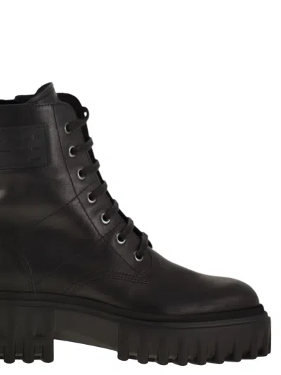 Hogan H700 Chunky Biker Boots In Leather In Black