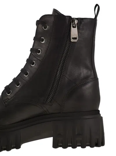 Hogan H700 Chunky Biker Boots In Leather In Black