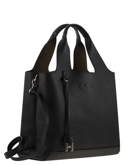 Hogan Shopping Bag In Textured Leather In Black