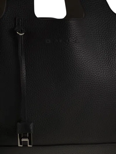 Hogan Shopping Bag In Textured Leather In Black