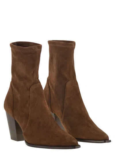 Stuart Weitzman Jolene Suede Ankle Boots In Brown