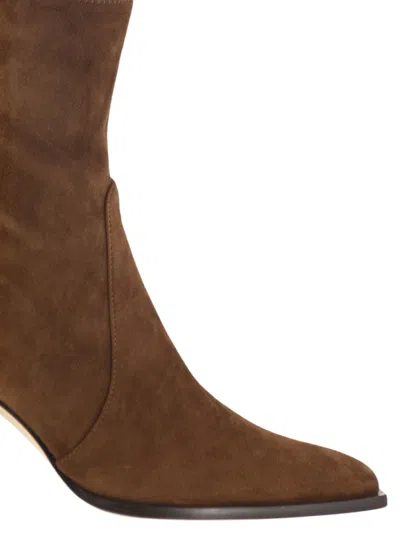 Stuart Weitzman Jolene Suede Ankle Boots In Brown
