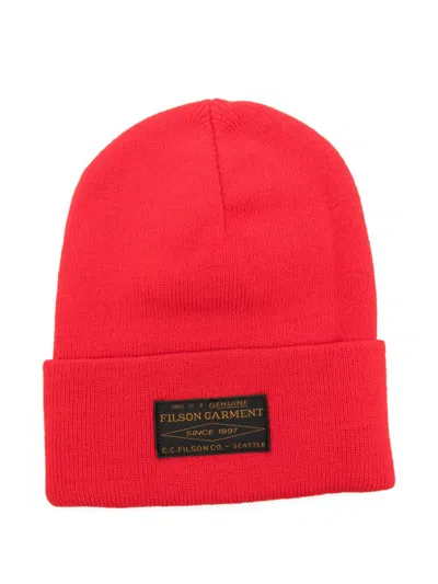 Filson Ballard Watch Logo-patch Beanie In Red