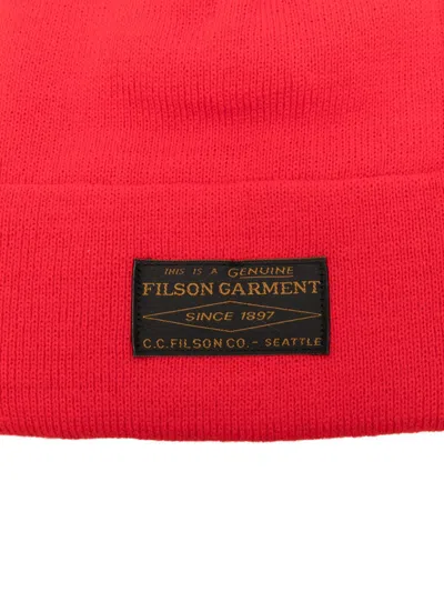 Filson Ballard Watch Logo-patch Beanie In Red