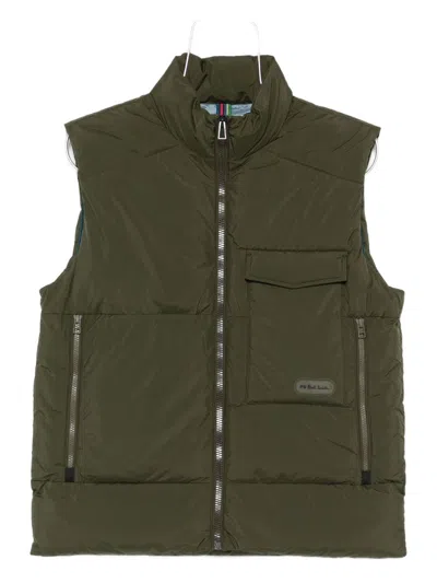 Paul Smith Sleeveless Quilted Jacket With High Collar In Green