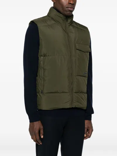 Paul Smith Sleeveless Quilted Jacket With High Collar In Green