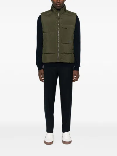 Paul Smith Sleeveless Quilted Jacket With High Collar In Green
