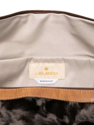 La Milanesa Fur-effect Half-moon Shoulder Bag In Brown