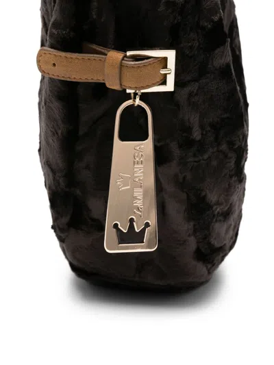 La Milanesa Fur-effect Half-moon Shoulder Bag In Brown