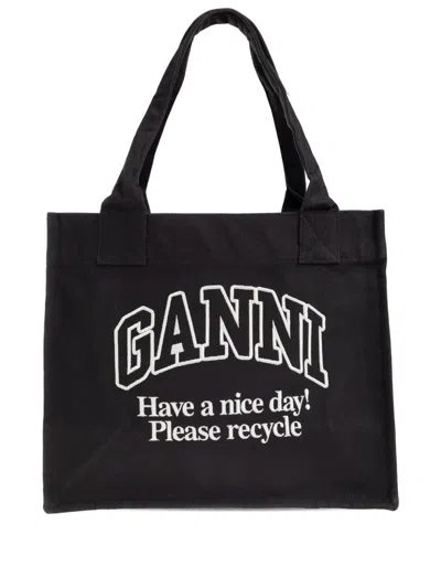 Ganni Recycled Cotton Large Tote Bag In Gray