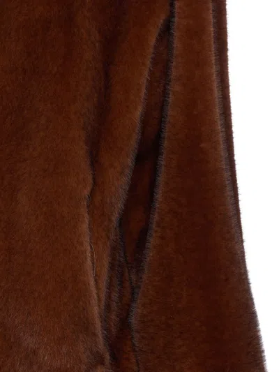 Herno Dark Brown Faux Fur Bomber Jacket With Custom Drawstring Hood In Brown