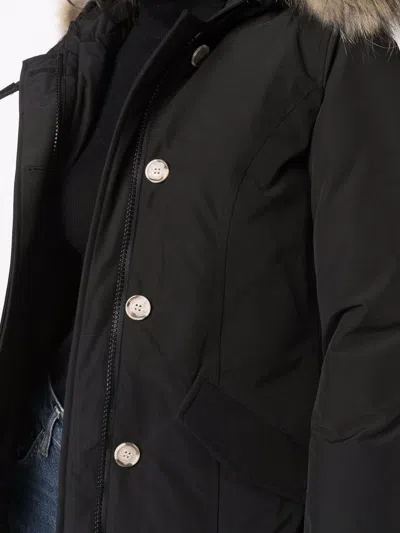 Woolrich Mid-length Black Parka With Detachable Fur-trimmed Hood In Black