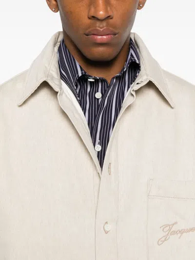 Jacquemus Button-down Shirt Curved Hemline Long Sleeves In Neutral