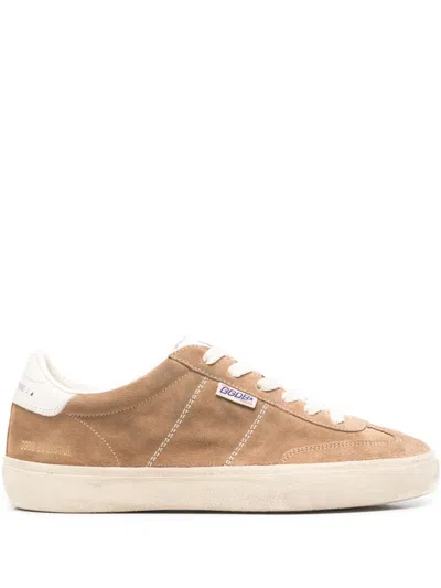 Golden Goose Suede And Leather Sneakers With Textured Detailing In Gold