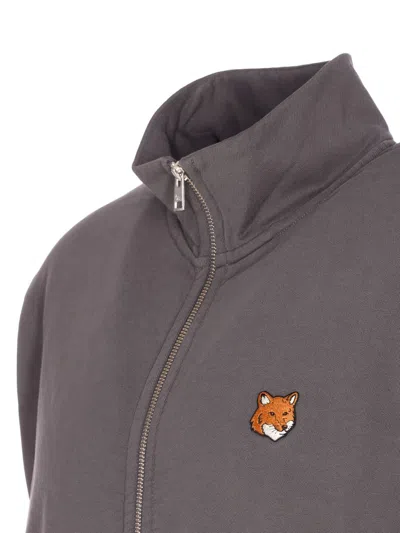 Maison Kitsuné Fox Head Zipped Regular Sweatshirt In Gray