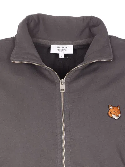 Maison Kitsuné Fox Head Zipped Regular Sweatshirt In Gray