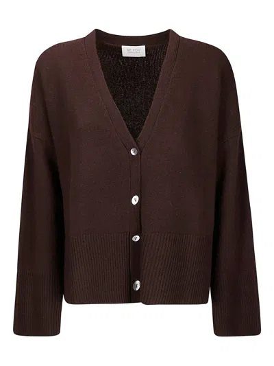 Be You Short Cashmere Cardigan With Front Buttons And V-neckline In Brown