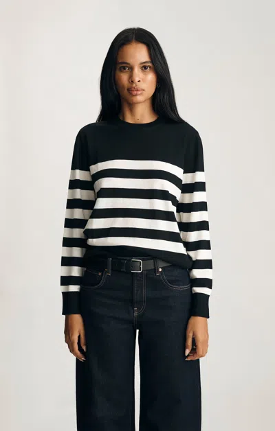 Mavi Edition Wool Crew Neck Sweater In Black White Stripe In Black