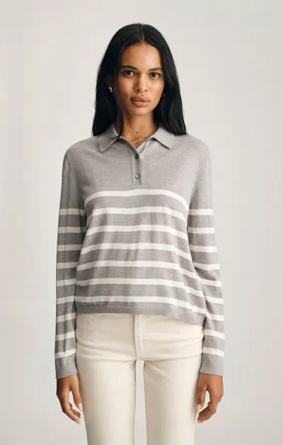 Mavi Edition Wool Polo Sweater In Light Grey Melange Stripe In Gray