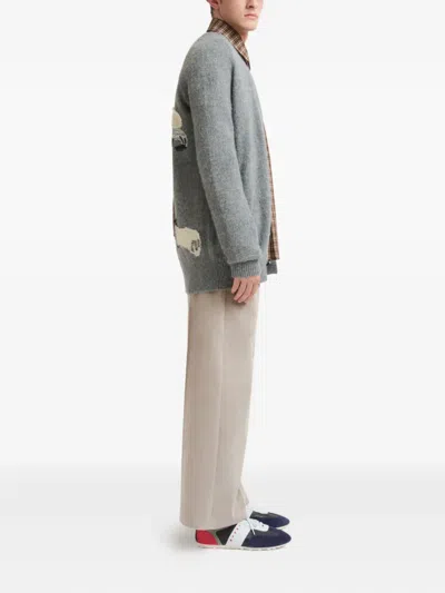 Marni Wolf-patch Cardigan In Gray