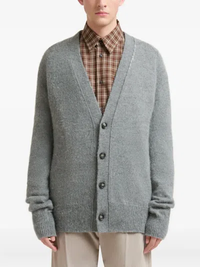 Marni Wolf-patch Cardigan In Gray