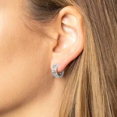 Fashnzfab White Gold Dipped Geometric Pattern Huggie Hoop Earrings In Silver