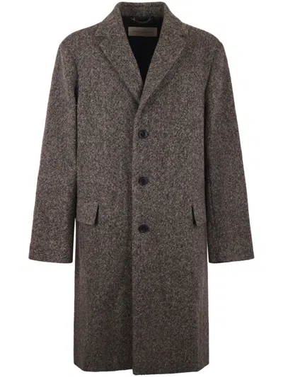 Dries Van Noten Structured Grey Coat With Classic Silhouette In Brown