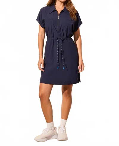 Tribal Women's Shorts Sleeve Zip Polo Dress In Deep Blue In Blue