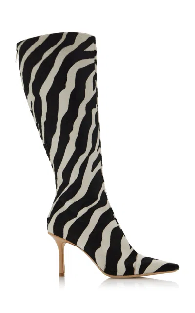 Jimmy Choo X Conner Ives Gloria 85 Zebra Print Pony Hair Knee-high Boots In Black