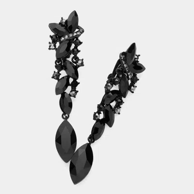 Fashnzfab Marquise Crystal Drop Clip On Earrings In Black