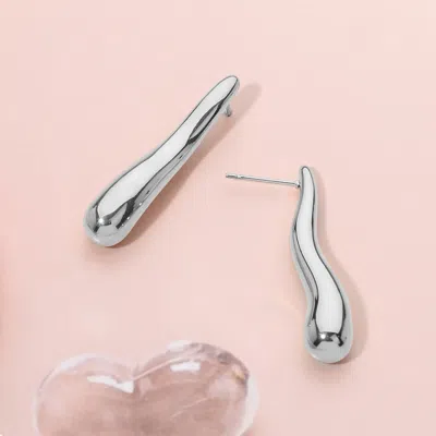 Fashnzfab Stainless Steel Wavy Long Teardrop Earrings In Silver