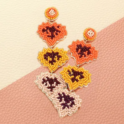 Fashnzfab Felt Back Seed Beaded Triple Maple Leaf Link Dangle Earrings In Brown