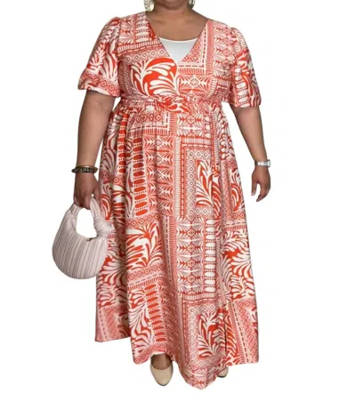 She + Sky Abstract Print Brenlyn Dress In Orange And Cream In Animal Print