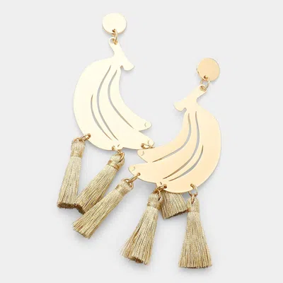 Fashnzfab Metal Banana Triple Tassel Drop Earrings In Gold