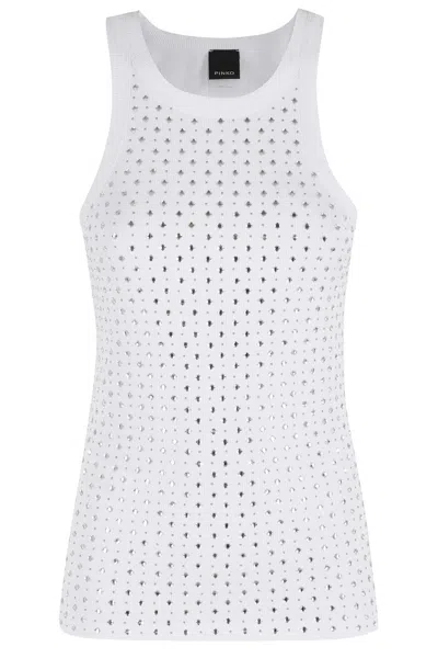 Pinko Rhinestone-embellished Slim Fit Sleeveless Top In White