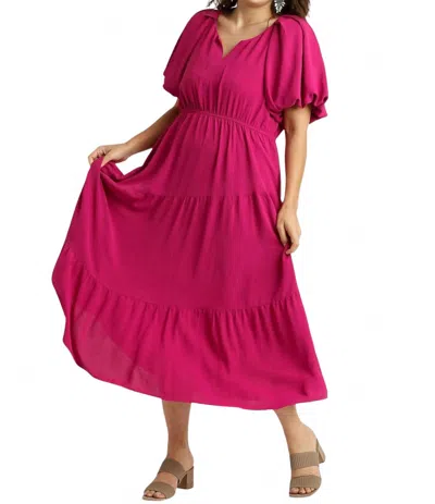 Umgee Blair Asymmetrical Tiered Midi Dress In Hot Pink In Pink