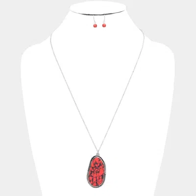 Fashnzfab Abstract Natural Stone Pendant Necklace In Red