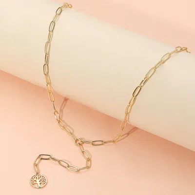 Fashnzfab Metal Tree Of Life Pendant Accent Paperclip Chain Y Necklace In Gold