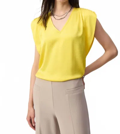 Joseph Ribkoff V-neck Shirred Shoulder Satin Top In Citrus In Yellow