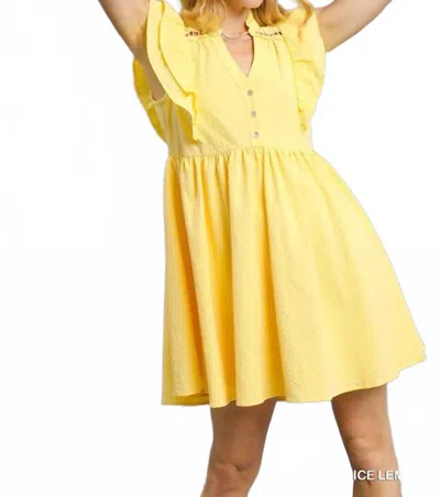 Umgee Ruffle Sleeve Textured Babydoll Dress In Ice Lemon In Multi